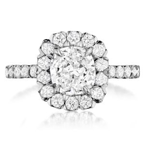 Henri Daussi AJK Unique V-Prong Cushion Halo Diamond Engagement Ring