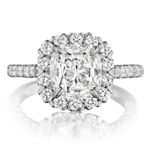 Henri Daussi AJS Unique V-Prong Cushion Halo Diamond Engagement Ring