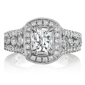 Henri Daussi AKJF Cushion Antique Halo Diamond Engagement Ring