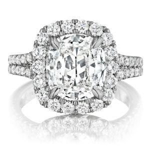 Henri Daussi AMDS Cushion Halo Spilt Shank Diamond Engagement Ring