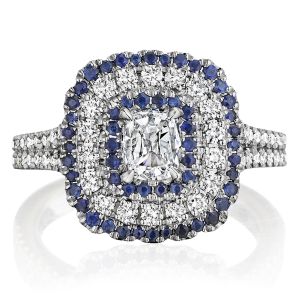Henri Daussi ANC Triple Cushion Halo Diamond & Sapphire Engagement Ring