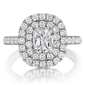 Henri Daussi AQ Cushion Double Halo Diamond Engagement Ring