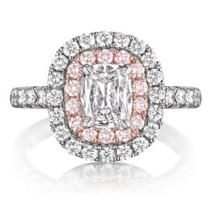 Henri Daussi AQP Cushion Double Halo with Pink Diamonds Engagement Ring