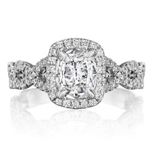 Henri Daussi ATWS Cushion Halo Interlaced Shank Diamond Engagement Ring