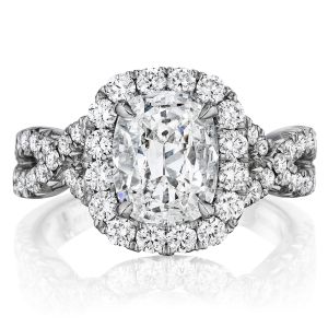 Henri Daussi AW Cushion Halo Interlaced Shank Diamond Engagement Ring