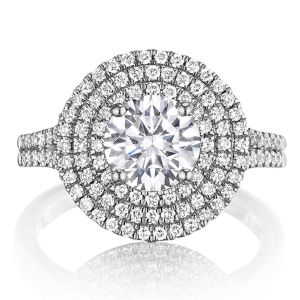 Henri Daussi BDT Round Triple Halo Split Shank Diamond Engagement Ring