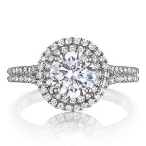 Henri Daussi BDTS Round Double Halo Split Shank Diamond Engagement Ring