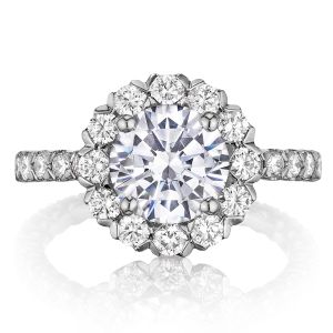 Henri Daussi BJK Unique V-Prong Halo Diamond Engagement Ring