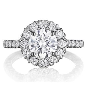 Henri Daussi BJS Unique V-Prong Halo Diamond Engagement Ring