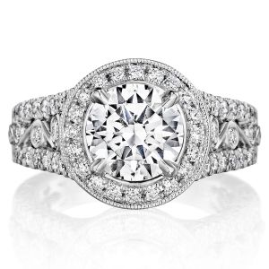 Henri Daussi BKJF Round Milgrain Halo Antique Diamond Engagement Ring