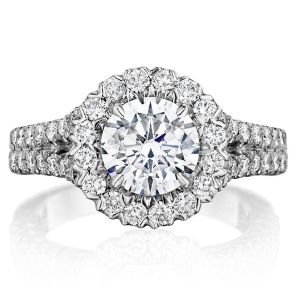 Henri Daussi BKS Round Halo Split Shank Diamond Engagement Ring