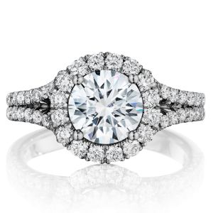 Henri Daussi BMDS Round Halo Spilt Shank Diamond Engagement Ring