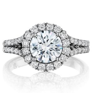 Henri Daussi BMDS Round Halo Spilt Shank Diamond Engagement Ring