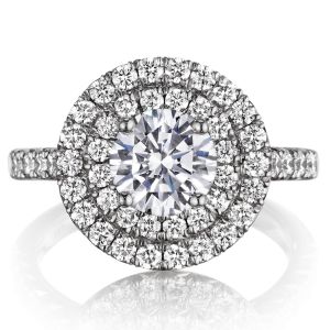 Henri Daussi BQ Round Double Halo Diamond Engagement Ring