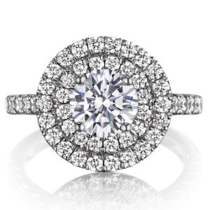 Henri Daussi BQ Round Double Halo Diamond Engagement Ring