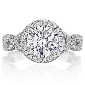 Henri Daussi BTWS Round Halo Interlaced Shank Diamond Engagement Ring