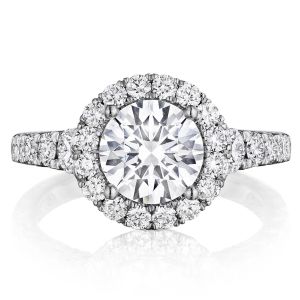 Henri Daussi BV Round Halo Graduated Accent Diamonds Engagement Ring
