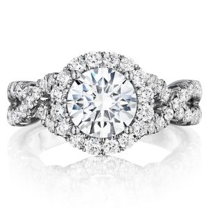 Henri Daussi BW Round Halo Interlaced Shank Diamond Engagement Ring