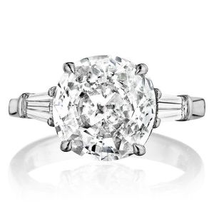 Henri Daussi GCT Classic Cushion with Tapered Baguette Diamonds Engagement Ring