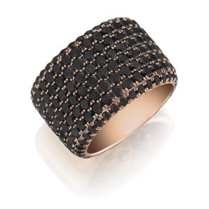 Henri Daussi R20-5 Rose Gold Eight Row Pave Set Black Diamond Band