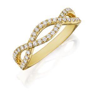 Henri Daussi R23-8 Yellow Gold Twisted Band with Pave Set Diamonds