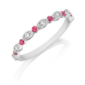 Henri Daussi R26-11 Bead Set Milgrain Diamond and Ruby Band