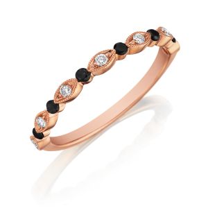 Henri Daussi R26-9 Rose Gold Bead Set Milgrain White and Black Diamond