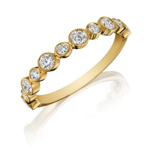 Henri Daussi R28-8 Yellow Gold Bezel Set Milgrain Diamond Band