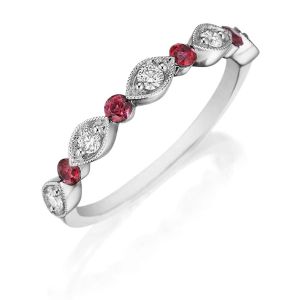 Henri Daussi R37-11 Bead Set Milgrain Diamond and Ruby Band