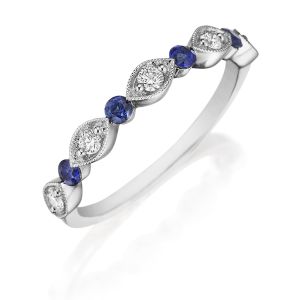 Henri Daussi R37-6 Bead Set Milgrain Diamond and Blue Sapphire Band