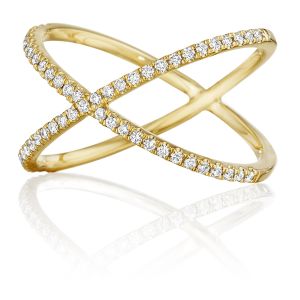 Henri Daussi R38-3 Yellow Gold Criss-Cross Pave Set Diamond Band