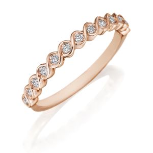 Henri Daussi R41-2 Rose Gold Twisted Band with Unique Bezel Set Diamonds