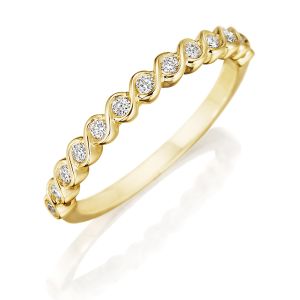 Henri Daussi R41-3 Yellow Gold Twisted Band with Unique Bezel Set Diamonds