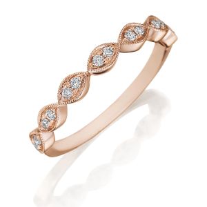 Henri Daussi R42-2 Rose Gold Bead Set Diamond Band with Miligrain Detail