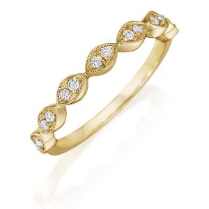 Henri Daussi R42-3 Yellow Gold Bead Set Diamond Band with Miligrain Detail