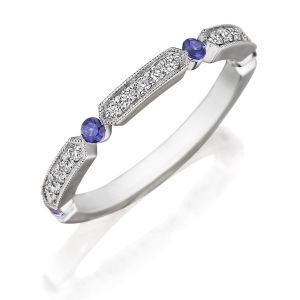 Henri Daussi R44-6 Bead Set Diamond and Sapphire Band with Miligrain Detail