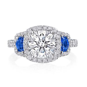 HT2679CU8BS Platinum Tacori Petite Crescent Round with Cushion 3-Stone Engagement Ring