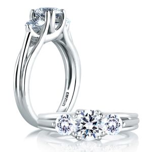 A Jaffe 14 Karat Three-Stone Engagement Ring ME1279