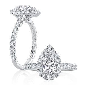 A.JAFFE Platinum Pear Diamond Halo Engagement Ring MECPS2436Q