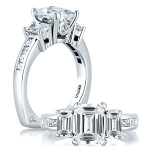 A Jaffe 14 Karat Three-Stone Engagement Ring MES242