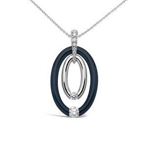Steven Kretchmer - Double Oval with Midnight Blue Tension Set Pendant in Platinum