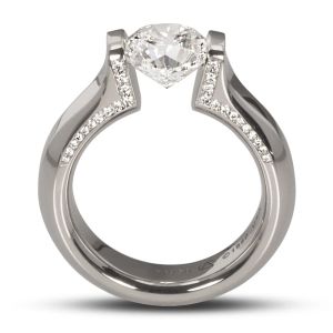 Kretchmer Platinum Omega Flat with Diamond Pave on Side Tension Set Ring