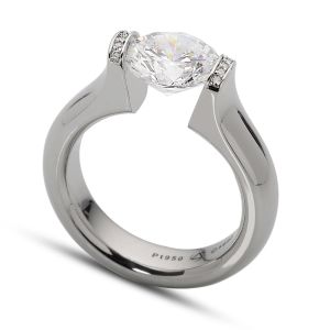 Kretchmer Platinum Omega Round Pave Lips Tension Set Ring