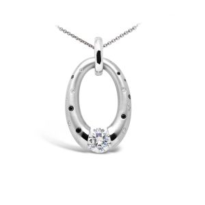 Steven Kretchmer - Small Oval Diamond Tension Set Pendant with Black Diamonds in Platinum