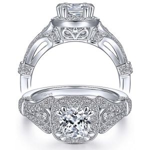 Taryn 14k White Gold Cushion Cut Halo Engagement Ring TE14303W44JJ