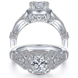 Taryn 14k White Gold Cushion Cut Halo Engagement Ring TE14303W44JJ