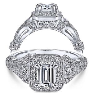 Taryn 14k White Gold Emerald Cut Halo Engagement Ring TE14304W44JJ