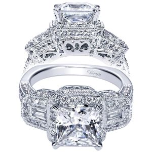 Taryn 14k White Gold Princess Cut 3 Stones Halo Engagement Ring TE4243W44JJ