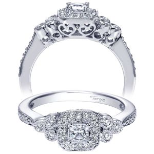 Taryn 14k White Gold Princess Cut 3 Stone Halo Engagement Ring TE4269W44JJ