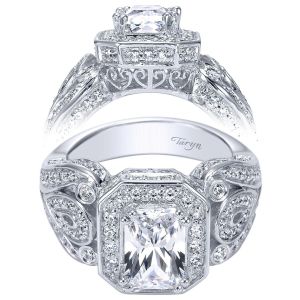 Taryn 14k White Gold Emerald Cut Halo Engagement Ring TE5777W44JJ